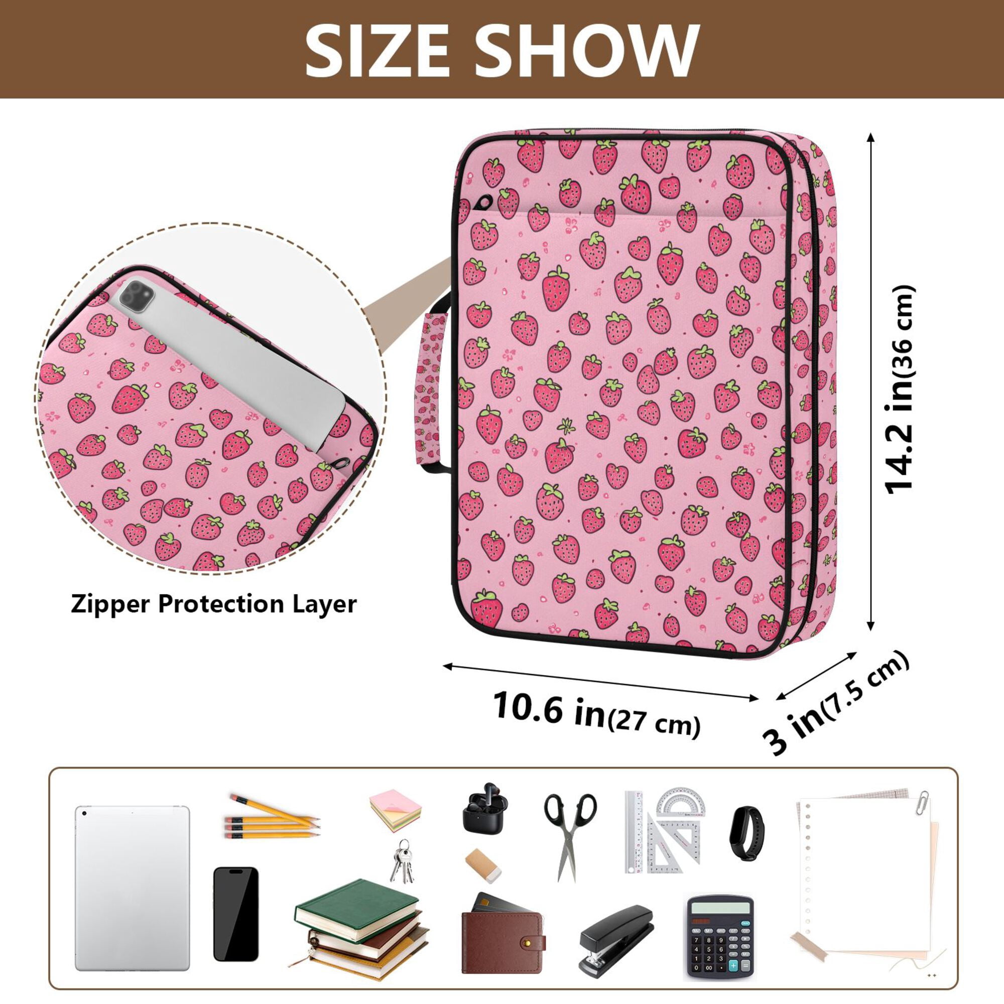 FORMRS Accordion File Folder A4 Size 7-Pocket Expanding Document Organizer Bag with 3 Ring Binder, Strawberry Bliss