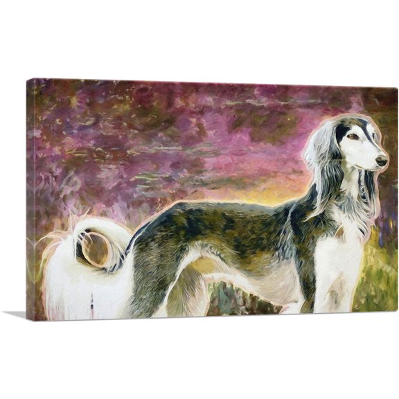 ARTCANVAS Borzoi Dog Breed Pink Yellow Canvas Art Print - Size: 12" x 8" (0.75" Deep)