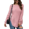 thumbnail image 1 of Suéter de punto para mujer, manga larga, dobladillo dividido, cuello redondo, dobladillo curvado, Top suelto de otoño para invierno y otoño, 1 of 5