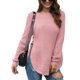 thumbnail image 1 of Suéter de punto para mujer, manga larga, dobladillo dividido, cuello redondo, dobladillo curvado, Top suelto de otoño para invierno, otoño, rosa, L, 1 of 5