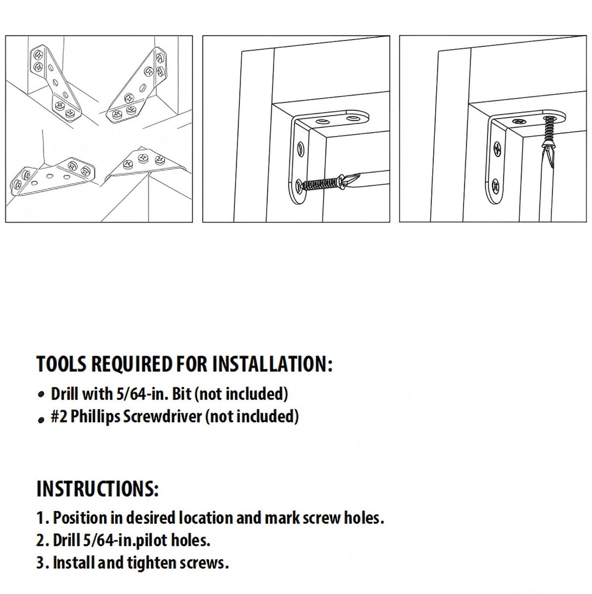 Hyper Tough Multiple Sizes Stainless Steel Corner Brace Kit for Wooden Furniture, Screws included, 60 Pack