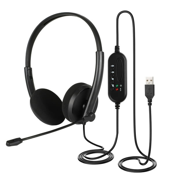 TSV USB Headset with Noise Cancelling Microphone, Stereo Computer with Audio Control, Wired USB Headphones for PC Desktop Center Office Skype Zoom - Walmart.com