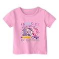 thumbnail image 4 of XAOFW Girl's T-Shirts 100 Days Of School Print Crew Neck Short Sleeved Back To School T Shirt Casual Wear Relaxed Fit Tee Shirt Holiday Celebration Soft Breathable Top, 4 of 4