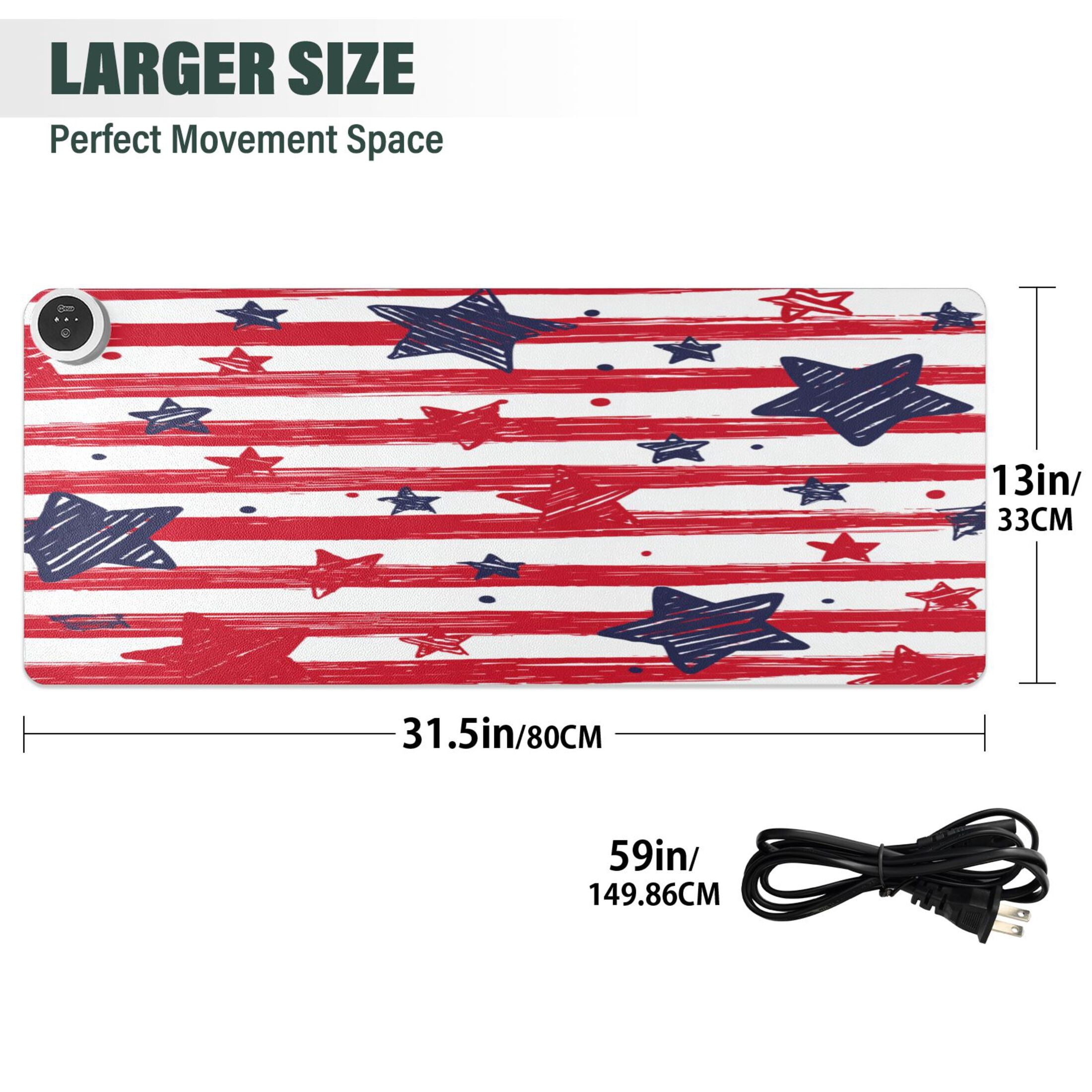 Large Heated Desk Mat Mouse Pad 31.5"x13"PU Leather Graphene Heating Desk Warmer with 3 Temperature Settings 110V US Plug Non-Slip Warm Pad for Home, Office, and Gaming Doodle Star Stripe Seamless