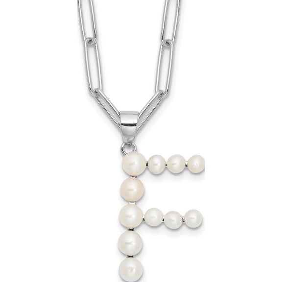 Sterling Silver Rh-Plated 3-5.5Mm Fwc Pearl Letter F 18In Necklace (Width 3.5) (Length 18) - Jbsp