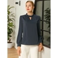 thumbnail image 3 of DARING DIVA Women's Stand Collar Long Sleeve Office Blouse 3XL Navy Blue, 3 of 6