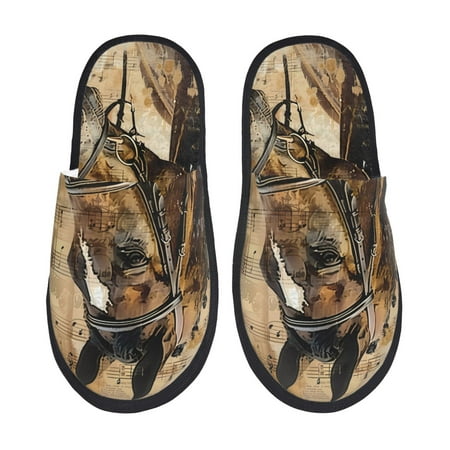 

Fuzoiu Musical Horse Vintage Collage Print Unisex Furry Slippers Plush Indoor Shoes Trendy House Slippers Anti-Skid EVA Sole House Shoes for Home Office and Travel -Medium