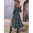 thumbnail image 4 of Womens Casual Square Neck Long Sleeve Boho Floral Midi Dress Print Side Split Dresses Blue L, 4 of 6