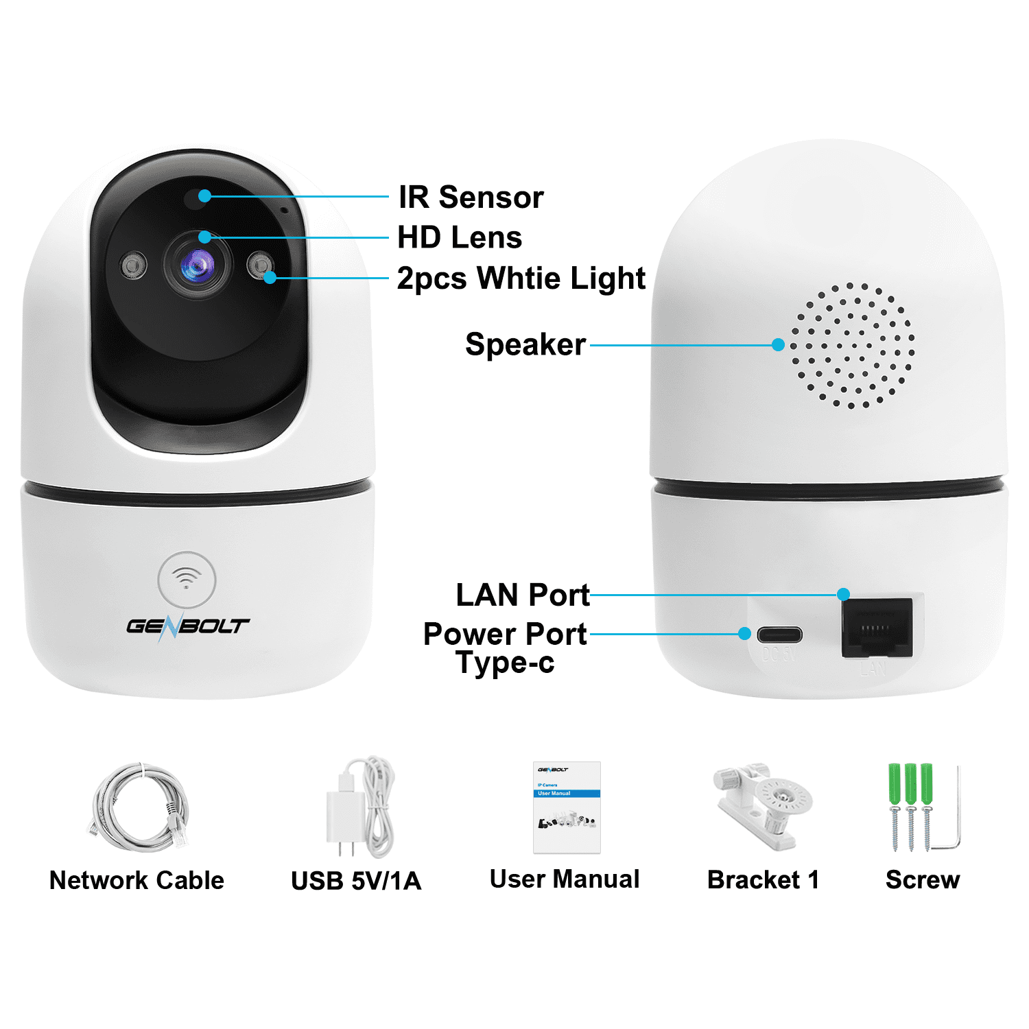 GENBOLT 2K Pet Camera, WiFi Security Camera Indoor,Home Surveillance IP Camera CCTV with Humanoid Detection, Auto Cruise Dog Cam with Audio Alarm