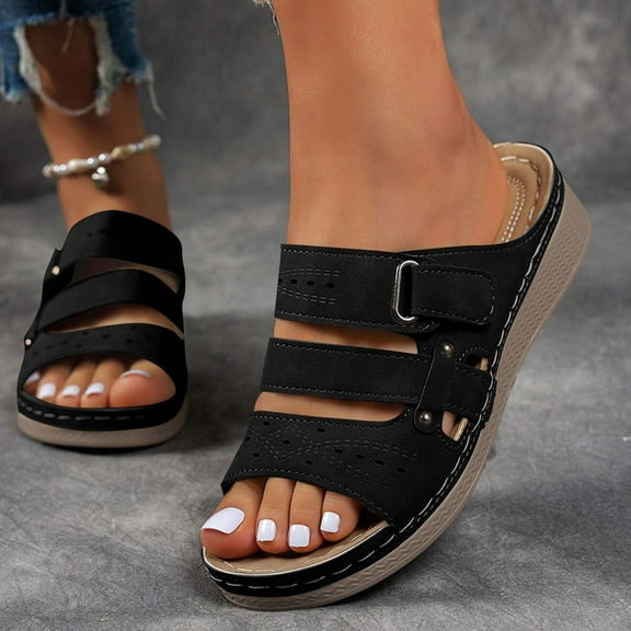Bkhluea Wedge Sandals for Women Comfortable Slip On Sandals Women Dressy Summer Flat Sandals
