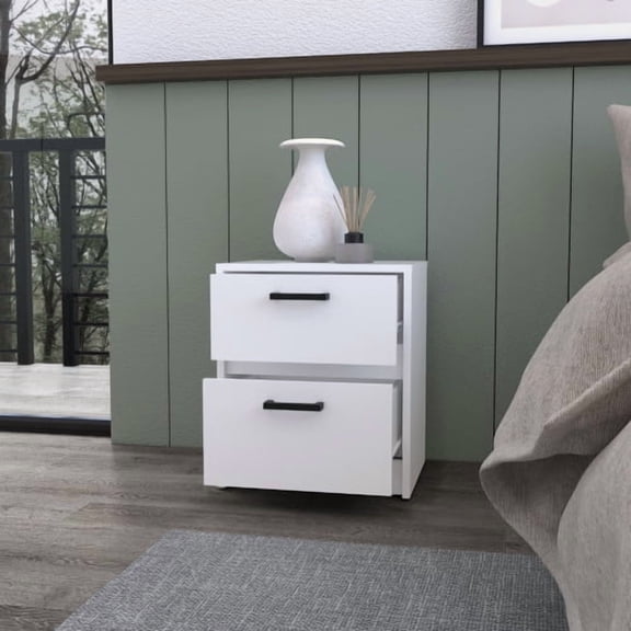 Dtwnek 2 Drawer Nightstand with Handle, Beside Table for Living Room, Office, Bedroom, White