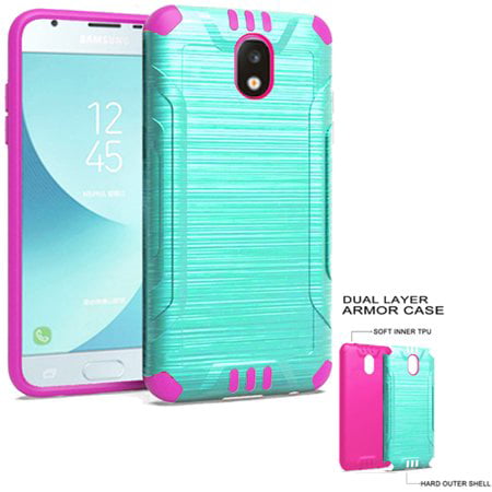Phone Case For Samsung Galaxy J3 Orbit, J3 Top (Verizon) J3V 3rd Gen, Galaxy J3 Star, Amp Prime 3, J3 Achieve, Express Prime 3, J3 (2018) Dual-Layered Cover (Combat Teal-Pink