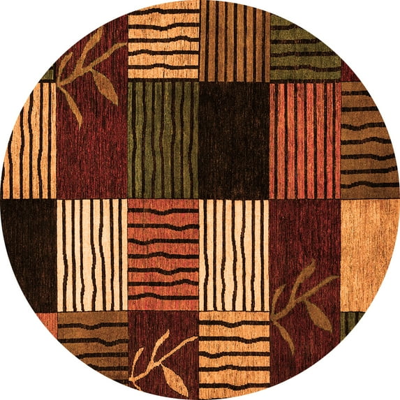 Ahgly Company Indoor Round Abstract Orange Modern Area Rugs, 4' Round