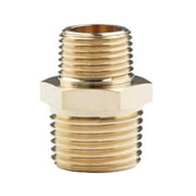 U.S. Solid 1pc Brass Pipe Fitting Reducing Hex Nipple Hose Connector, 1/2in NPT(M) to 3/8in NPT(M)