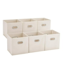 Foldable Storage Bins 6 Pack with Handles, Space Saving Fabric Organizer for Closet Bedroom Nursery Office, Beige 12x12x12