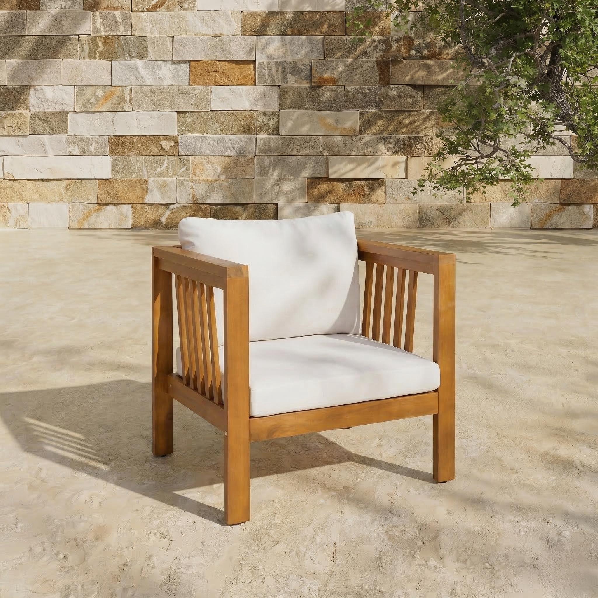 Mintazer Patio Club Chairs with Modern Square Arms, Outdoor Armchairs with Cushions & Adjustable Leveling Feet for Patio, Garden, Balcony & Backyard, Natural & Beige