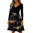 thumbnail image 5 of Women's Halloween Dress Bat 1950s V-Neck Fashion Swing Dress Bone Cocktail Long Sleeve Novelty Dresses with Belt L, 5 of 7