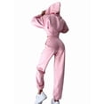 thumbnail image 3 of Women 2 Piece Outfits Zip Up Crop Hoodies SweatPants Lounge Matching Sweat Set Winter Trendy Clothes Pink M, 3 of 10