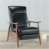 JERFIT Modern Push Back Recliner Chair with Wood Arms, Black Faux Leather Gel, 3-Position Reclining, Padded Headrest and Footrest