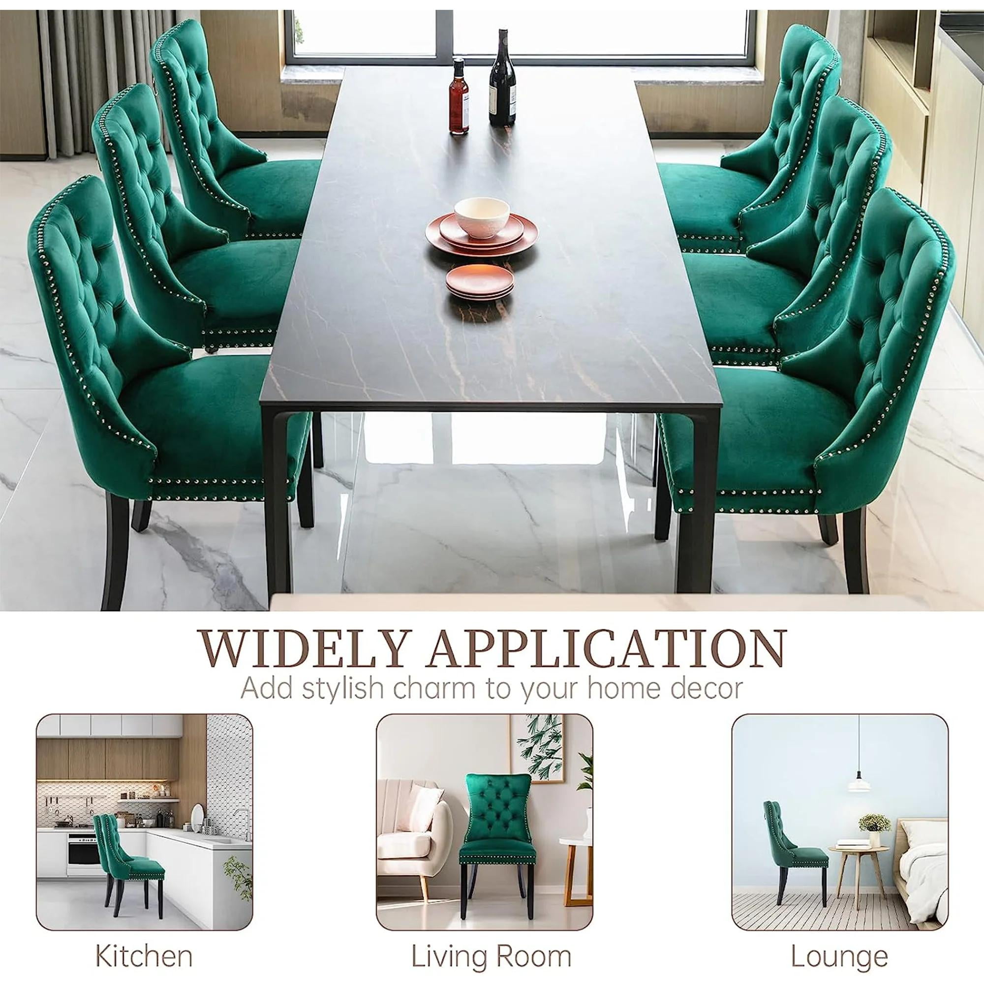 Dining Chairs Set of 2, Upholstered High-End Tufted Dining Room Chair with Back Ring and Nailhead Trim, Modern Velvet Kitchen Chairs with Solid Wood Legs for Kitchen, Home,Green,