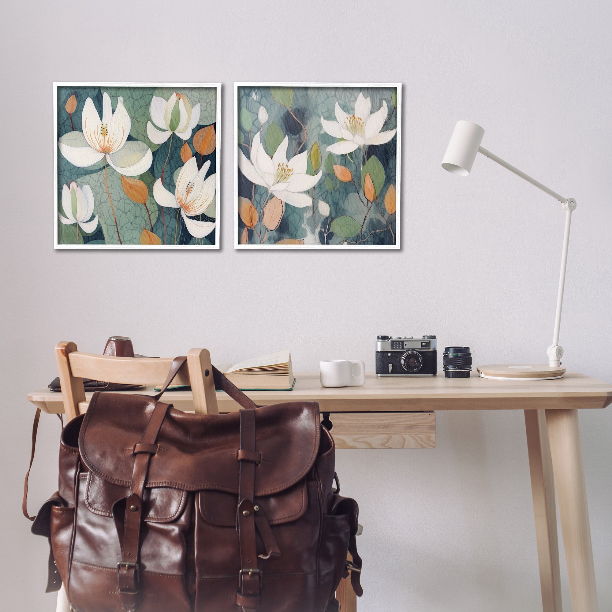 Stupell Industries Patterned Iris Blooms Botanical & Floral Painting White Framed Art Print Wall Art, 17 x 17, Set of 2