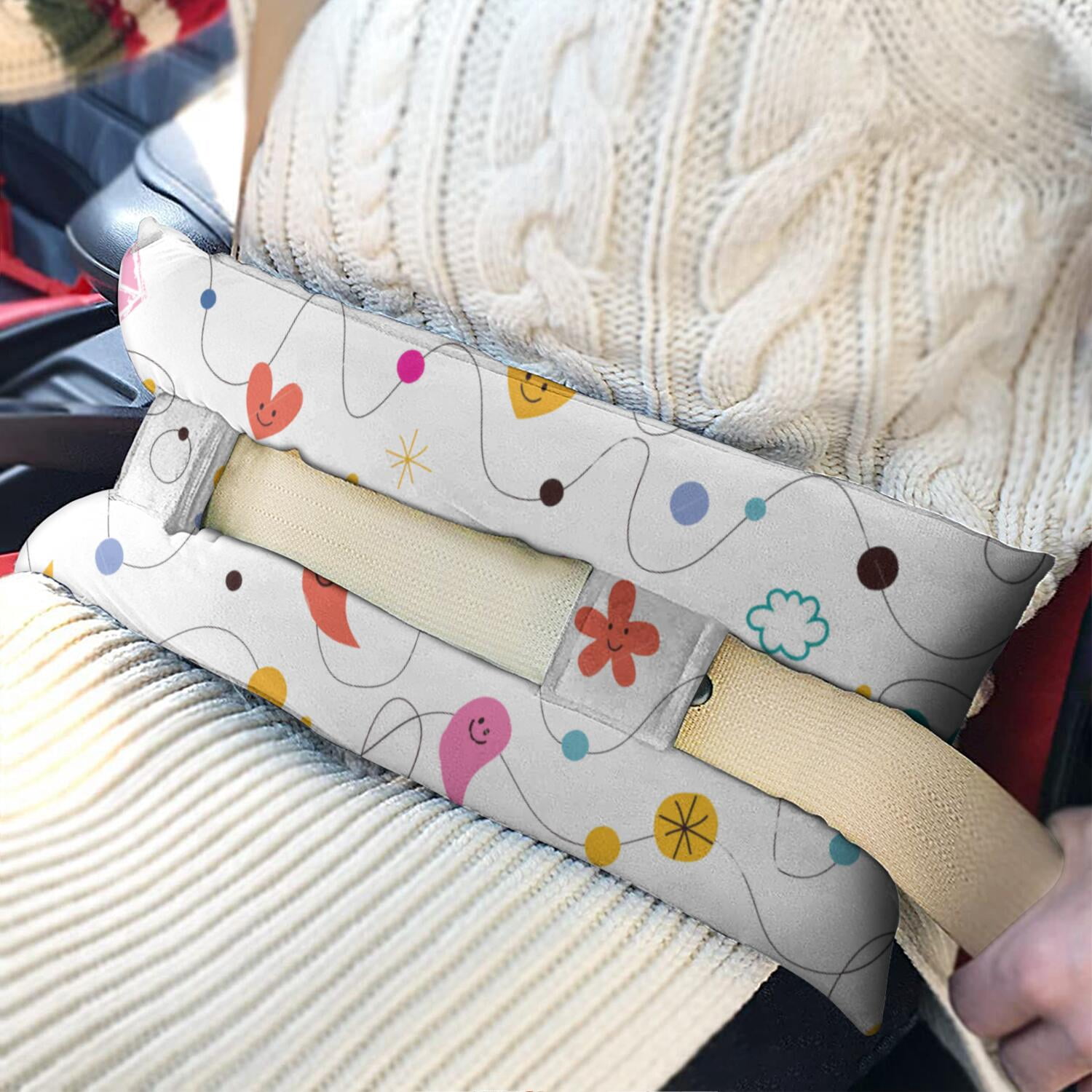 Charming Sketch Style Mastectomy Pillow for Car - Fun Space & Rocket Design Seatbelt Cushion for Breast Surgery Recovery - Soft Pressure Relief Pad for Patients