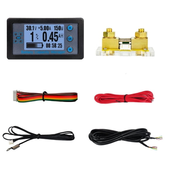 MOMOJIA Battery Tester with Shunt DC8-120V 0-500A LCD Display Voltmeter Multimeter Car Battery Coulometer Capacity Power Tester