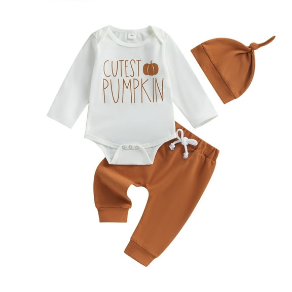 Newborn Baby Boy Halloween Outfit 3M 6M 12M Cutest Pumpkin Long Sleeve Romper Onesie Long Pants Hat Halloween Clothes