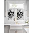 thumbnail image 2 of Half Window Curtain 36 Inches Long, Horror Skull Window Treatment Curtain Drapes, Black Skeleton Spooky Halloween Small Tier Curtains for Bathroom Over Sink, 27.5"x36", 2 Panels, 2 of 7