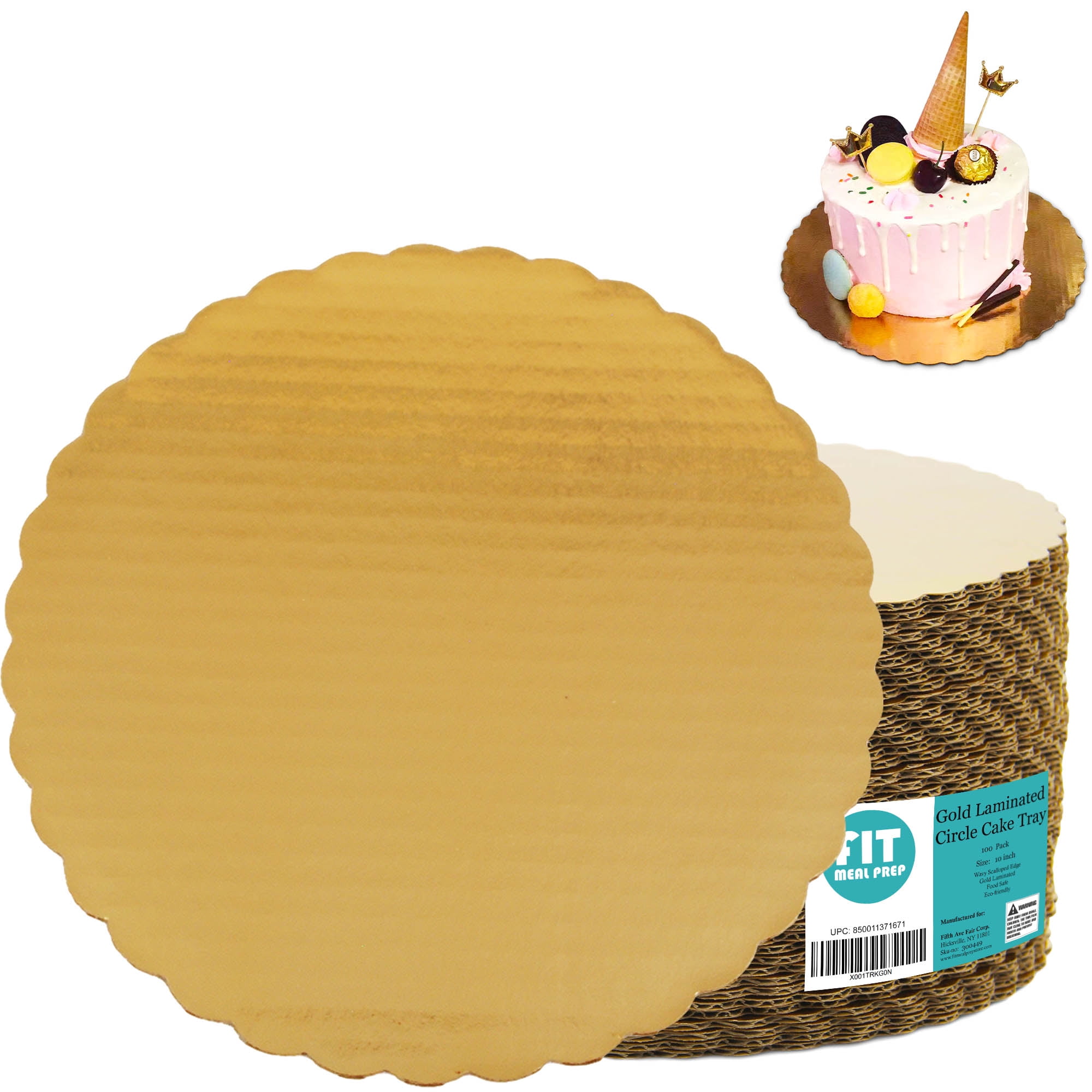 SafePro 10RGS 10-Inch Gold Round Scalloped Cardboard Cake Pads 100pcs 