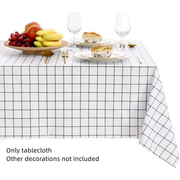 Happon Waterproof Tablecloth, Checkered Rectangle Oil Spill Proof Table Cloth, Wipeable Table Covers for Dining, Camping, Picnic, Parties - 54x35 Inch, White Checkered