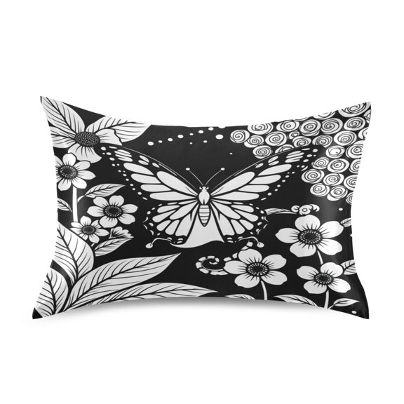 Satin Pillow Case Envelope Pillow Covers Standard Size Soft Pillow Cases for Bedroom, Butterfly Linocut Printed