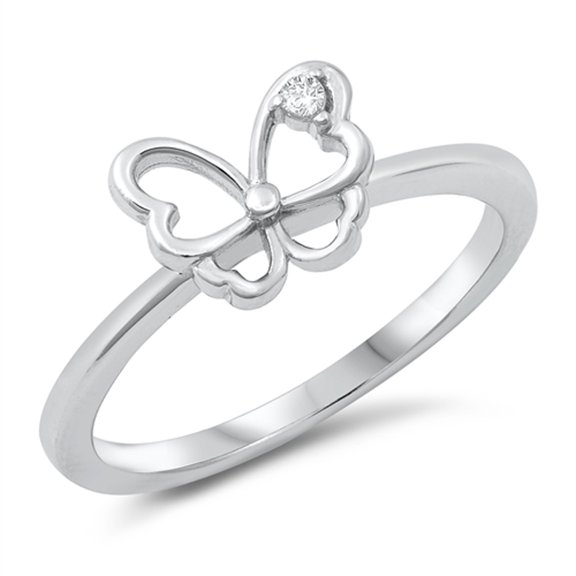 Open Wing Butterfly Animal Ring .925 Sterling Silver Band White Cubic Zirconia Jewelry Female Size 8