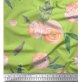 thumbnail image 1 of Soimoi Green Satin Silk Fabric Leaves & Peach Floral Watercolor Print Fabric by Yard 42 Inch Wide, 1 of 3