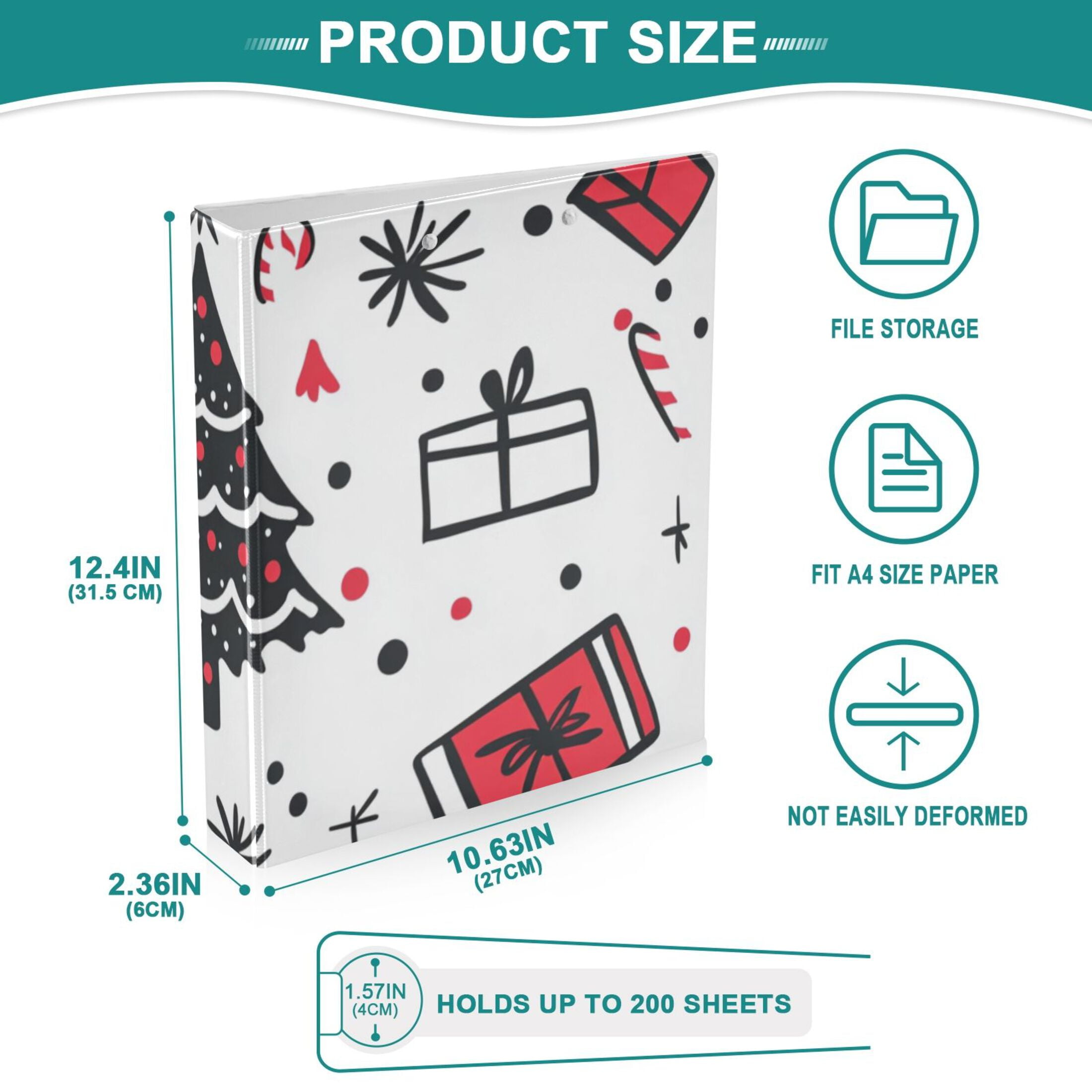 Christmas Doodle Gifts 3 Ring Binders 1.5 inch Hardcover File Folders with Interior Pockets A4 Size Organizer for School Office Hospital