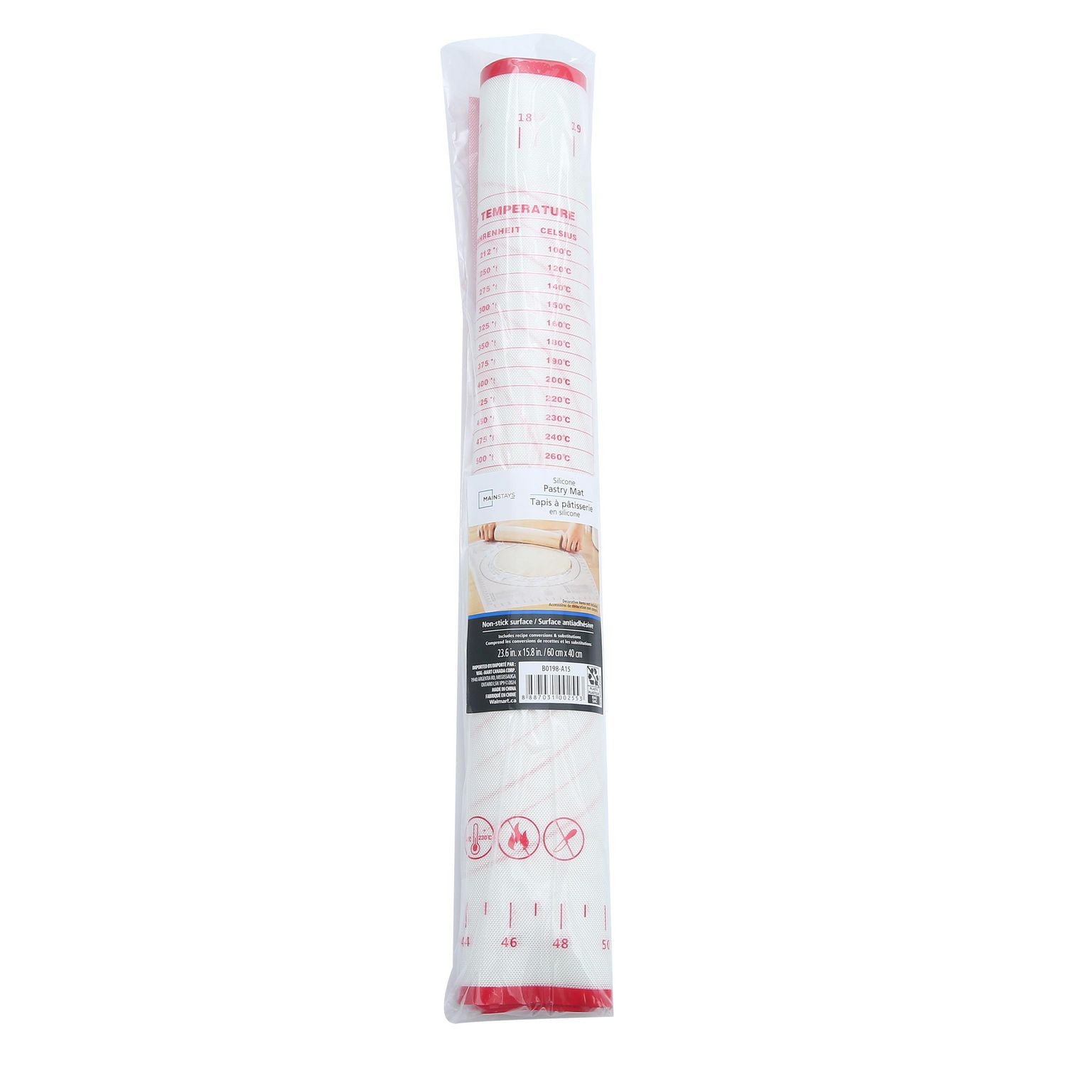 Tapis à pâtisserie réutilisable en silicone 24" x 16" Mainstays avec mesures Tapis à pâtisserie en silicone MS