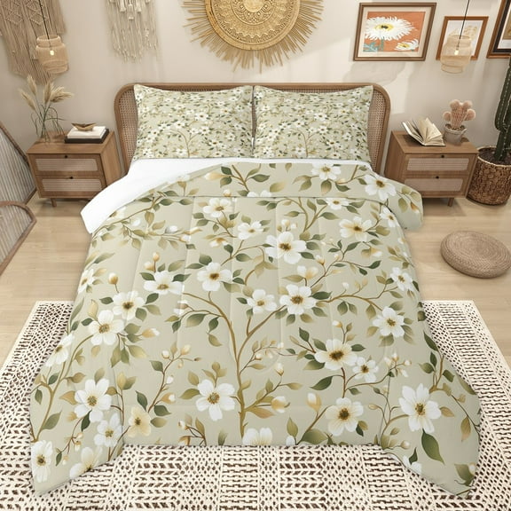 Manfei Girls Chic Floral Blossoms 2pcs Bedding Comforter Set,Spring Graden Twin Comforter Sets,Retro Vintage Breathable Bedding Set,Breathable Home Decor