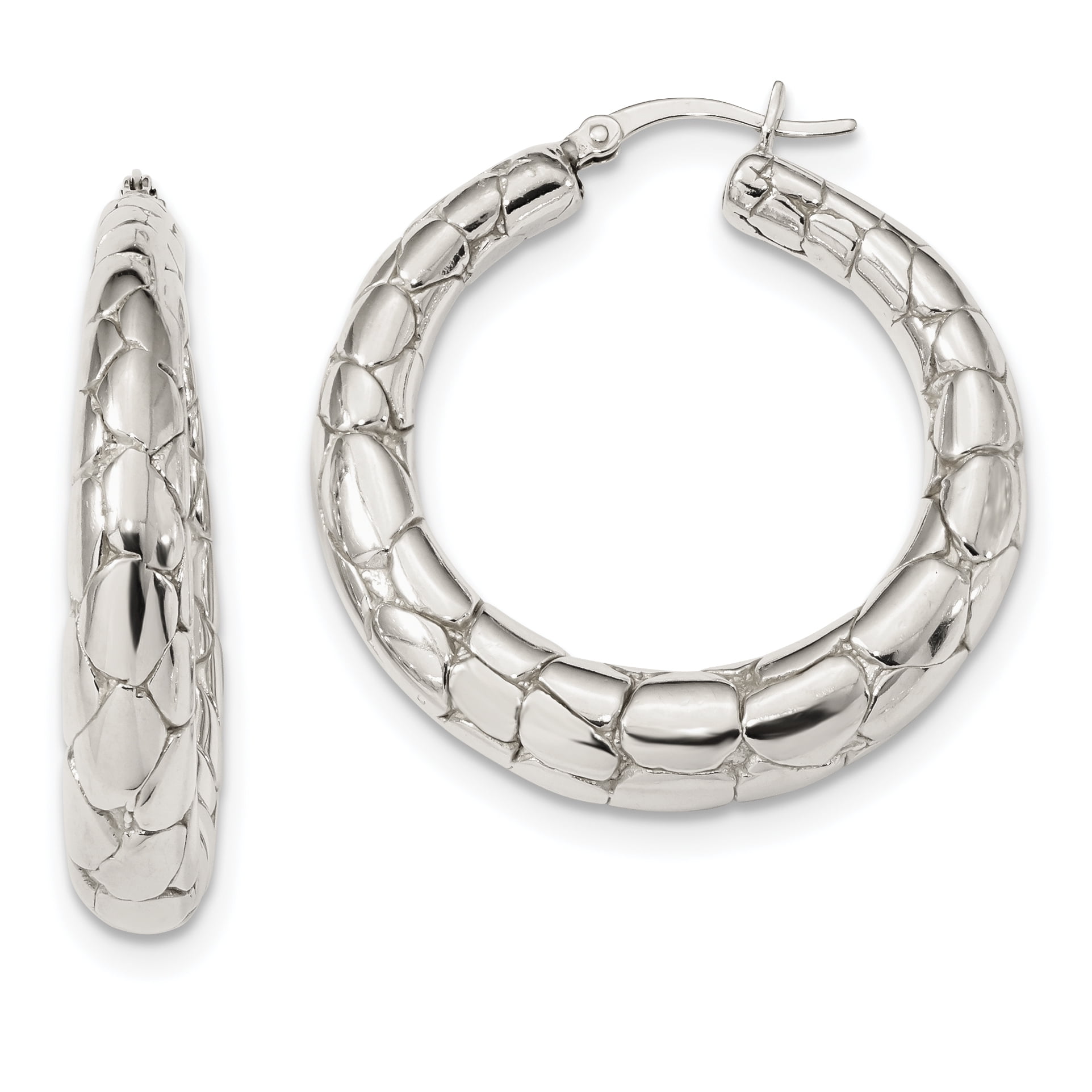 925 Sterling Silver Polished /& Textured Hoop Earrings