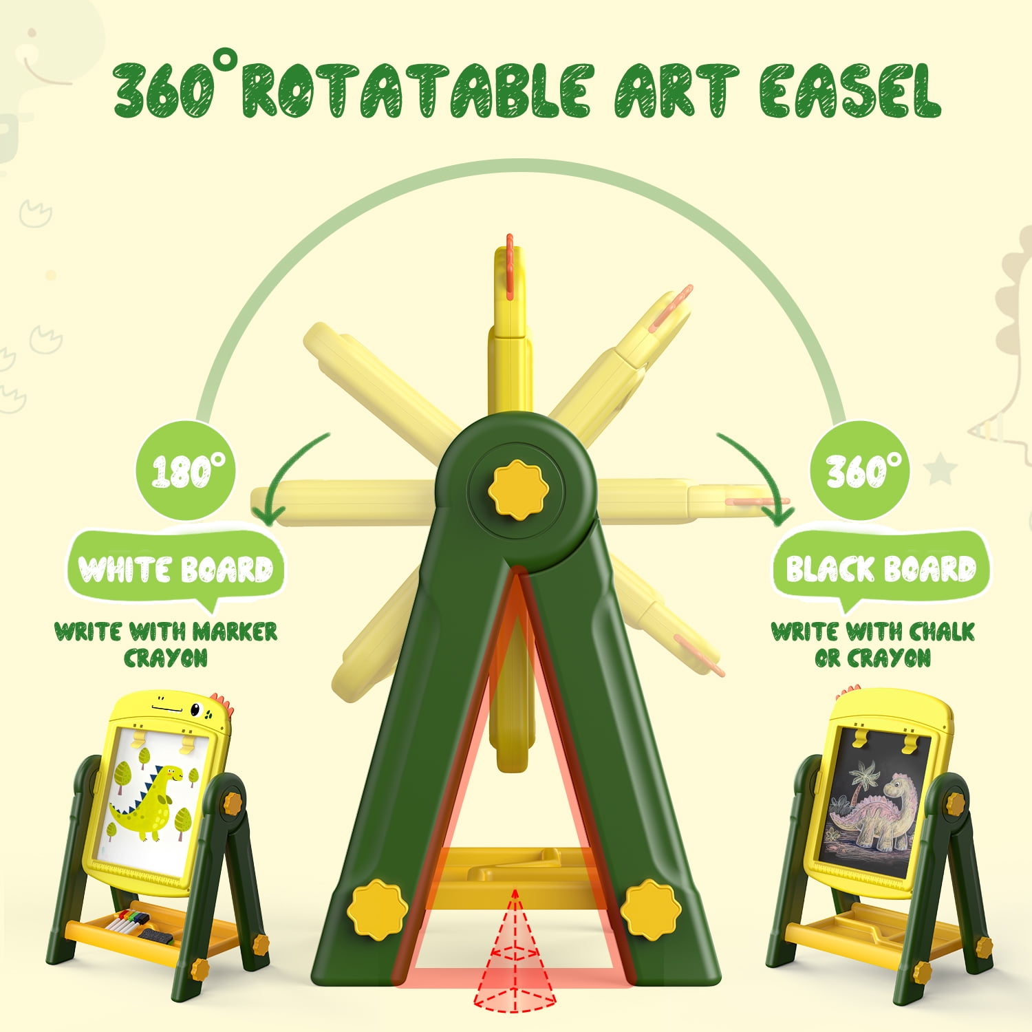 UQN Easel for Kids, Kids Art Easel for Toddlers Age 2-4, Standing Double Sided Magnetic Drawing Board with Chalkboard Whiteboard, Christmas Birthday Gift for Boys Girls 2 3 4 5 Years Old