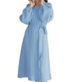 thumbnail image 4 of Qarigey Ropa de dormir de estilo informal con abertura frontal de primavera para mujer, de dormir de manga larga Simple para niñas, ropa Vestidos Azul METRO, 4 of 6