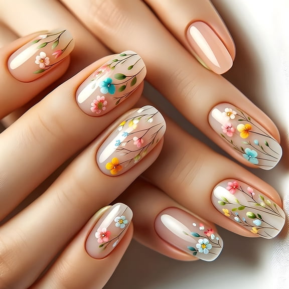 24pcs Flower False Nails Acrylic on Nails Easy To Apply Manicure Nails Art For Various Occasion