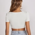 thumbnail image 2 of Jdlsppl Women's Sexy Shirt Crop T Shirt Short Sleeve Square Neck Fashion Soft Summer Spring Cool Basic Top White Small, 2 of 4