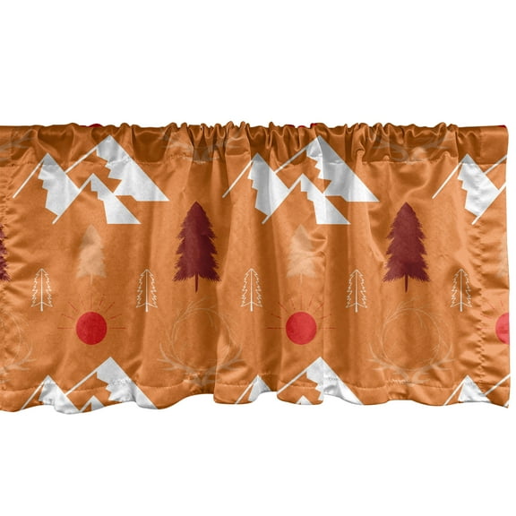 Ambesonne Landscape Valance Pack of 2, Symmetrical Forest Items, 54"X12", Orange Burgundy Scarlet