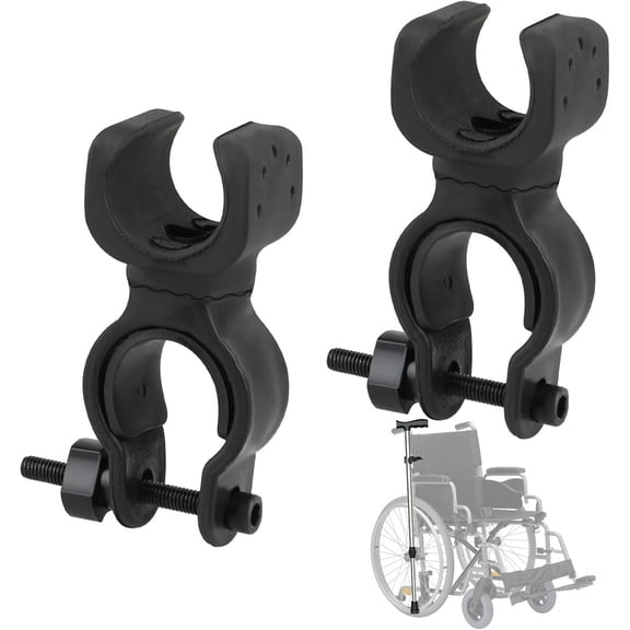 NOGIS 2 Pcs Black Cane Holder for The Walker, Stick Universal Crutches Stick Bracket Accessories Wheelchair Accessories, for Drive Rollator Walker Wheelchair Elderly Walkers Wheelchairs