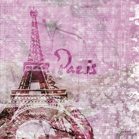 Paris France Tower - Trendy Contemporary Magenta Paris France Eiffel Tower with Script Background; One 12x12in Paper Poster