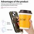 thumbnail image 6 of for iPhone 14 Folio Flip Wallet Case, PU Leather Zipper Pocket Card Slots RFID Blocking Wristband Bracket, with Diamond Finger Ring Full Body Protection for iPhone 14 - Midnightgreen, 6 of 10