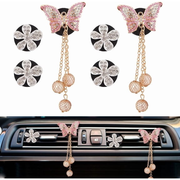 6Pcs Flower Car Air Vent Clips Alloy Air Diffuser Vent Clips Car Perfume Clip Decor Butterfly Shape Cars Interior Decoration Accessories for Women Automotive Interior Trim Decoration Mixed Color