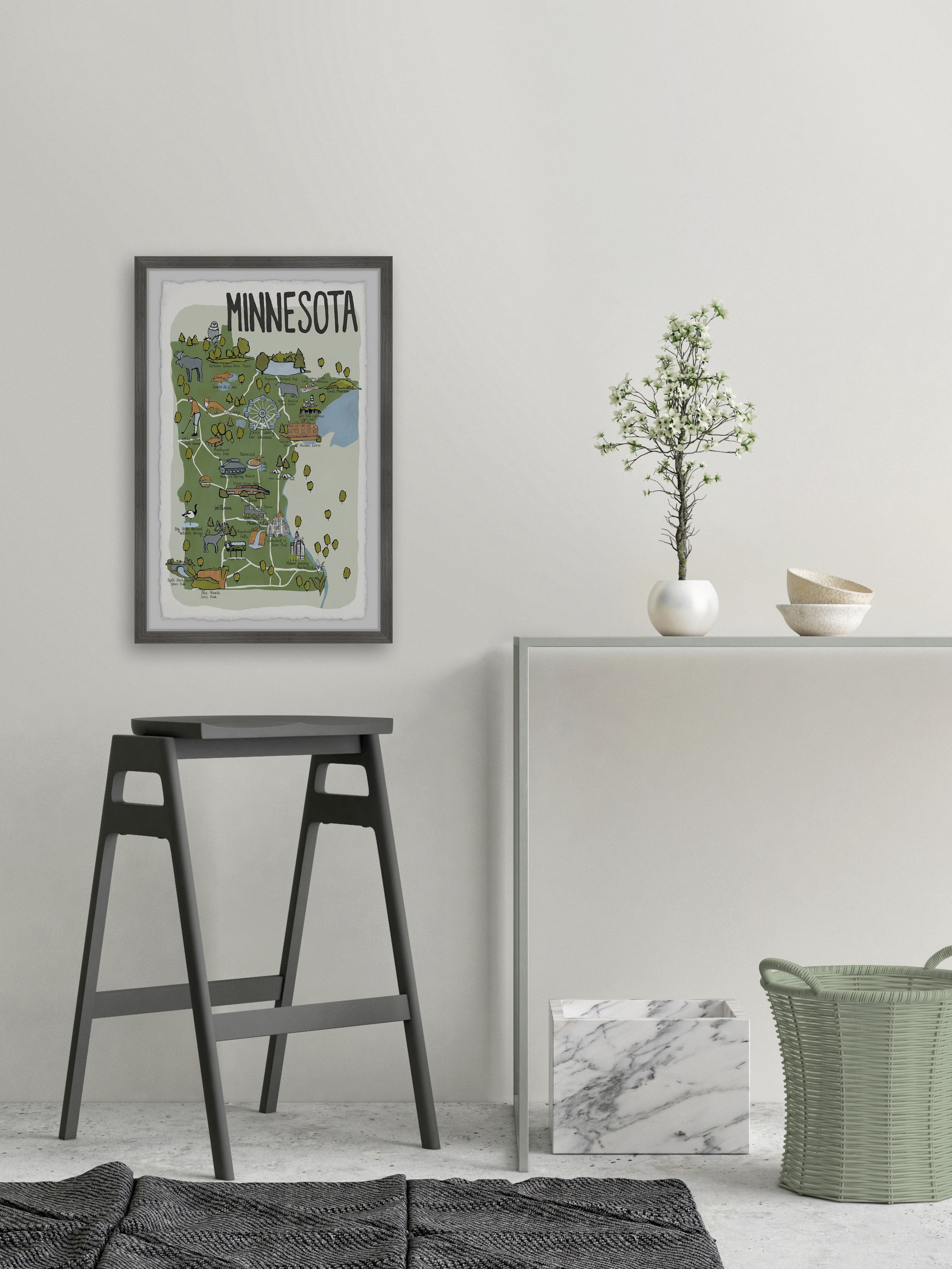 Marmont Hill Green Minnesota Spots Framed Wall Art, 1.50" x 24.00"