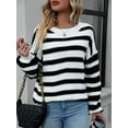 thumbnail image 4 of Faithtur Chandail Rayé pour Femmes Manches Longues Col Rond Coupe Ample Tricot d'Hiver, 4 of 9