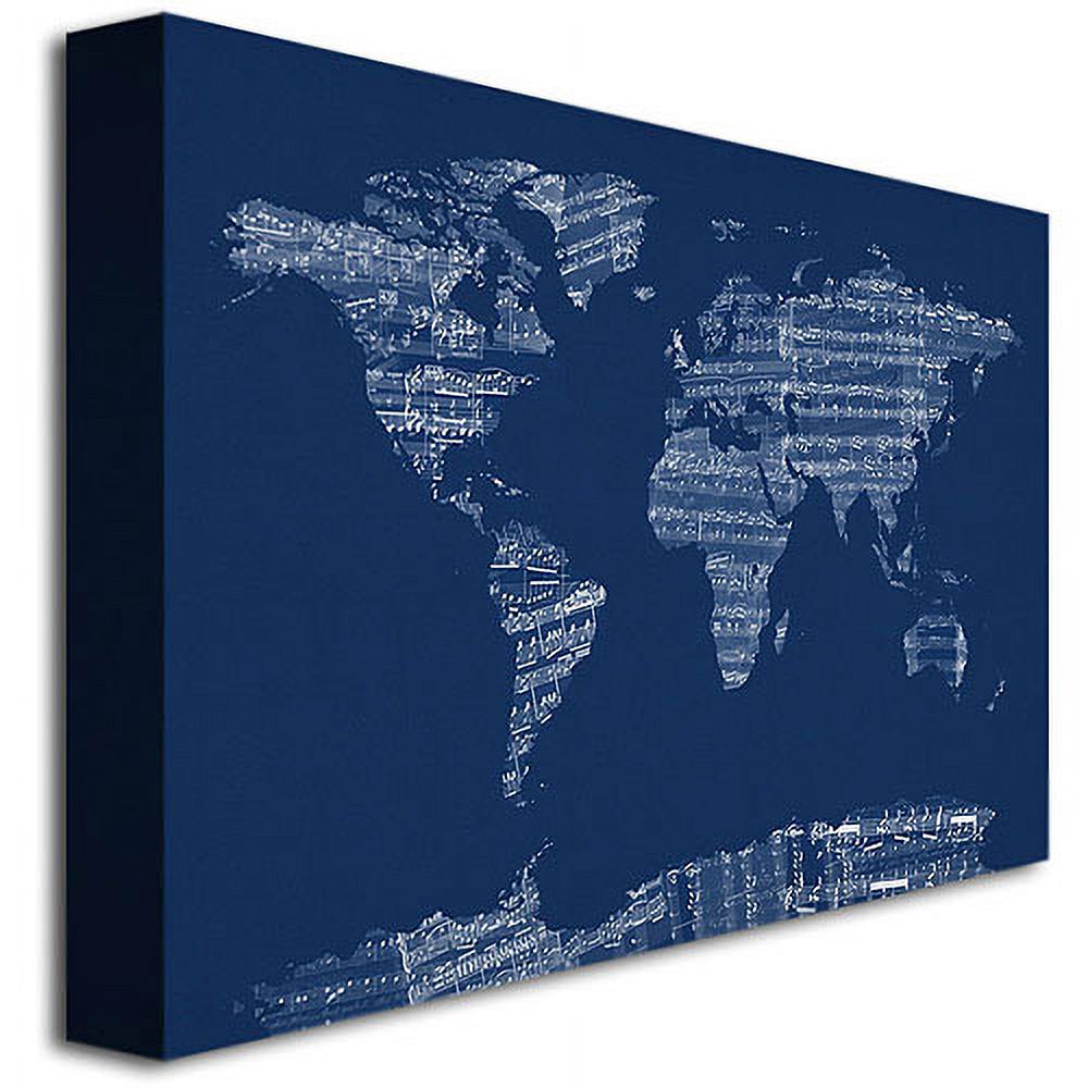 Trademark Art "Sheet Music World Map in Blue" Canvas Wall Art by Michael Tompsett